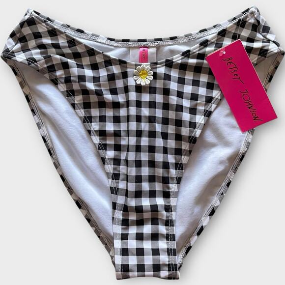 Betsey Johnson Bikini Bottom Checkered Gingham High Rise Waist Sunflower Picnik - Picture 1 of 13